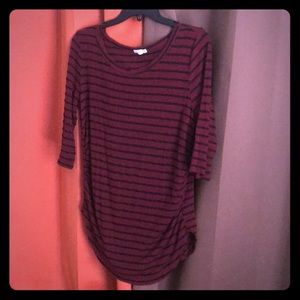 3/4 sleeve cinched side striped maternity shirt